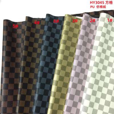 Print leather HY3045 check design  PVC synthetic leather woveng backing for bag and cosmetic case