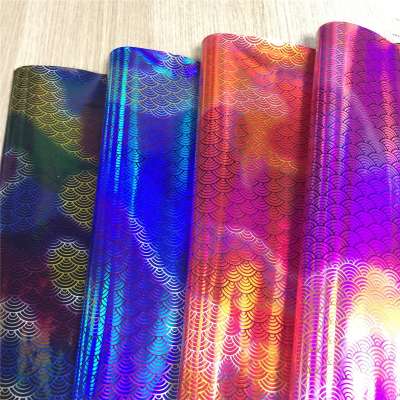 Holographic leather rainbow design HY3029 shinny surface laser leather waterproof use for table cover and cosmetic bag